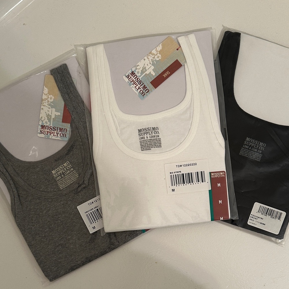 Mossimo Supply Co. Sleeveless Tank Tops - White Strip, Black, Gray